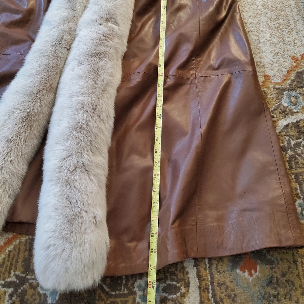 STAVROS Vtg Penny Lane Leather Coat Fox Fur Trim 80s - Picture 8 of 16